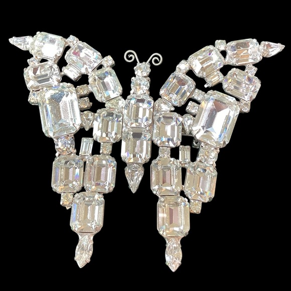Vintage Mid Century Huge Crystal Butterfly Brooch (t25) - Picture 1 of 10